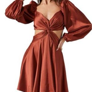 ASTR the Label Anamaria Long Sleeve Rust Dress with Cut-Outs (Size XL)